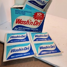 Vintage WASH AND DRY TOWELETTS, hand Washing BoxOn The Go. Collectible Display picture