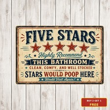 Five Stars Would Poop Here Again Funny Restroom Bathroom Metal Tin Sign Plaque picture