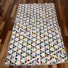 VTG Handmade Tumbling Blocks Quilt 55x81 Patchwork Quilted Cotton Reversible  picture