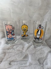 Vintage 1975 Looney Tunes Great America Glass Set of 3 Porky,Tweety & Sylvester picture
