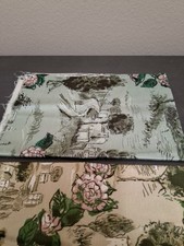 Vintage 1970's Barkcloth Fabric 2 Pieces Both 34x22 Green and Gold Floral picture