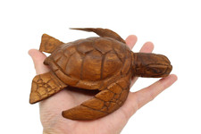 Hawaiian Sea Turtle / Honu Figure - Hand Carved Monkey Pod Wood - Medium Size picture