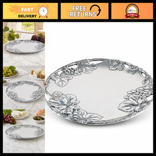 Elegant 12-Inch Aluminum Round Serving Plate with Grape Pattern - Perfect for En picture