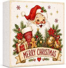 Vintage Merry Christmas Wood Box Sign 5x5