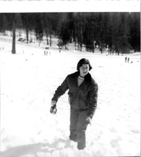 Pretty Woman standing in the snow w/her feet fully covered Found Photo V0897 picture