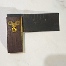 Vintage Stanley No. 20 Woodworking Try Square, Wood Stock, Brass Inlay picture