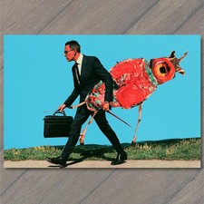 POSTCARD Businessman Walking Leashed Meat Insect Hybrid Surreal Collage picture