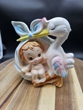 Vintage Relpo 5825 Ceramic Stork & Baby Planter  Succulent Planter READ picture