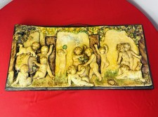 Vtg 1930s 12×24 Cherub Relief Wall Plaque Putti Angel Bas-Relief Panel Decor picture