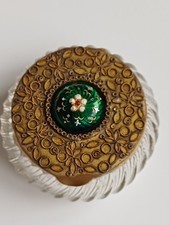 Vintage French glass Gilt ormolu  Casket Trinket Box Bressan enamel cabochon picture