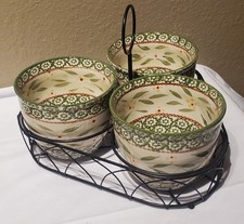 Temp-Tations Set 3 Bowls Old World Dips Serving Dishes Carrier Kitchen Green EUC picture