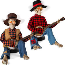 Halloween Animatronics Banjo Skeletons Duo Decorations, Animated Skull with Soun picture