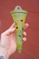Antique Funeral Hearse Car Flower Vase Holder green glass Daisy Sunflower VTG picture