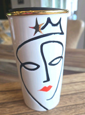 Starbucks Queen 2015 Anniversary Ceramic Tumbler Coffee Mug Lid 10 oz Siren Gold picture