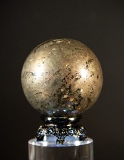 62mm Natural Pyrite Sphere 520g + Black Ornate Stand Crystal Ball Mineral Specim picture