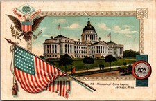 Mississippi State Capitol Jackson MS Embossed Flag Eagle Postcard c1907 picture
