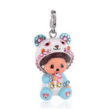 Monchhichi x Swarovski Blue Panda Charm Necklace MCC Crystal Pendant Japan Rare picture