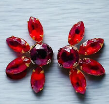Vintage Earrings Screwback Red Faceted Rhinestone Prong Set 1