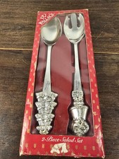 NIB VTG Wallace Silversmiths Silverplated Christmas Salad Serving Fork & Spoon   picture