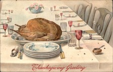Thanksgiving Roasted Turkey Dinner Food c1900s-10s Vintage Postcard picture