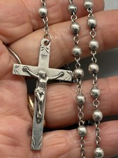 Vintage All Sterling Silver Beads & Crucifix W/ Mother Mary Rosary 24” picture