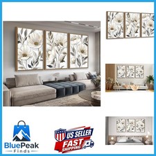 yearainn Floral Framed Wall Art - Beige White Canvas 24x16in Natural Wood Frame picture