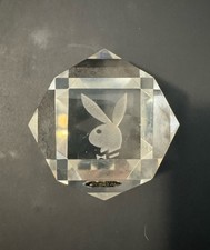 Vintage Playboy Bunny Etched Glass Crystal Paperweight Faceted Heavy Desk Decor picture