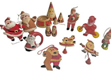 Vtg 1950s Christmas Santa Claus Flocked Hard Plastic Nesting Ornaments Lot 10 picture