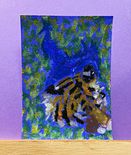ACEO Original OOAK oil pastel tiger nature expressionism picture