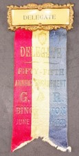 DEPT OF NY CIVIL WAR VETERANS G.A.R. ENCAMPMENT DELEGATE RIBBON PIN 1921 picture
