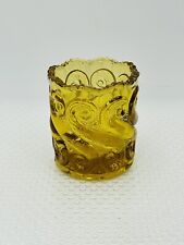 Kanawha Amber Toothpick Holder Scroll Swirl Glass 2 1/4” Tall picture