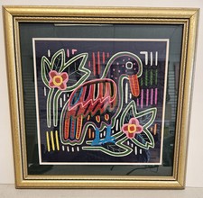 Kuna Indian Mola Textile BIRD Panama Latin America Applique Authentic FRAMED A picture