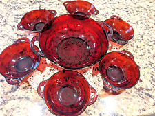 Vtg 1940s ANCHOR HOCKING ROYAL RUBY RED CORONATION PATTERN 1 BOWL 6 BERRY DISHES picture