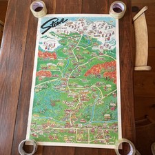 Vintage Original Theresa Camping Pictorial Map Of Stowe Vermont Paper Poster EUC picture