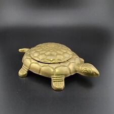 Vintage Solid Brass Turtle Ashtray Trinket or Jewelry Dish Covered w/ Lid ITALY picture