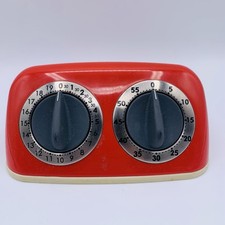 Vintage Red AMCO Double Kitchen Timer Two Timer Mid Century - For Repair / Parts picture