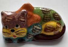 Vintage Painted Maker Marked Cat Figurine Terracotta Ceramic Italy 3.5” Colorful picture