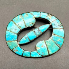 Vintage Navajo Native Turquoise Silver Brooch Pin picture