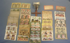 1901 Underwood Stereoscope 3D Stereo Viewer with 49 Photo Cards LOT picture