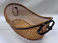 (2C) Vintage Hand Woven Bamboo Open Weave Lattice Oval Basket - As Is picture