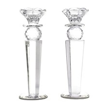 Allgala Set of 2 Crystal Glass Candlesticks – Reverse Tapered Pillar & Ball, 8.5 picture