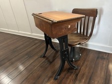 Antique Vintage Kenney Bros & Wolkins Schoolhouse Desk & Chair Boston, MA picture