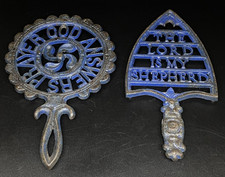 Pair Vintage Cross Publishing Co Motto Trivets God Answers and Lord is Shepherd picture