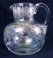 Antique French Needle Engraved Crystal Ball Pitcher Jug picture