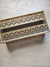 Vintage Kleenex Tissue Container Ornate Gold-Tone Filigree Metal Rectangular picture