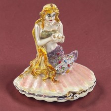 VTG Mermaid Shell Jeweled Trinket Box Enamel with Austrian Crystals Magnetic picture