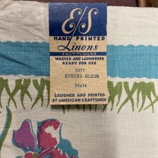 Vintage E/S Spring Bloom Floral Hand Printed Linens Tablecloth NOS Unused picture