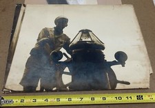 Antique VTG 1900s Photo 11x14 Albumen Print SEA CAPTAIN Ship Wheel NAUTICAL OOAK picture