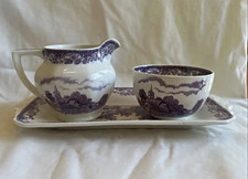 Royal Ardalt Olde Staffordshire 2090 Purple Transferware Sugar Creamer Tray Set picture