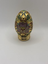 1988 Franklin Mint ~ Multicolor Cloisonne Easter Egg ~Gold Tone Lotus Flowers picture